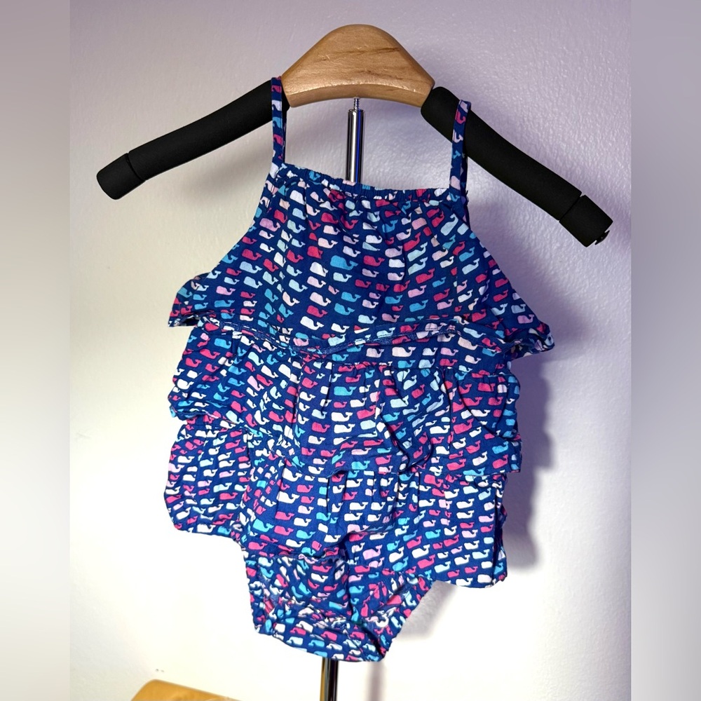 Vineyard Vines baby school of whales ruffle bodysuit dress, size 0-3 mod